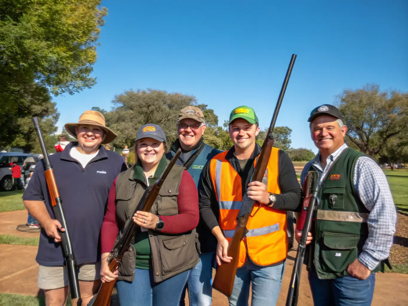 A group of hunters participating in a hunter education course, learning about safe hunting practices and wildlife conservation.